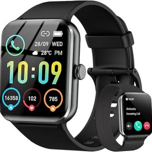 IOWODO Smart Watch(Answer/Make Call), 1.85" Smartwatch for Men Women, 100+ Sport Modes, Pedometer, IP68 Waterproof Fitness Tracker, Heart Rate/Sleep Monitor, Smart Watches for Android & iOS (2 Straps)